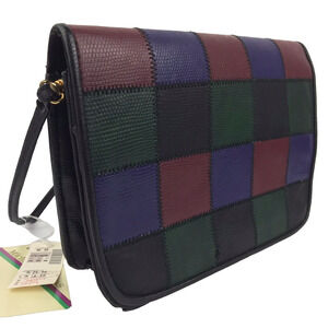 Vintage Michael Stevens Crossbody Patchwork Faux Leather Purse Bag Black Purple
